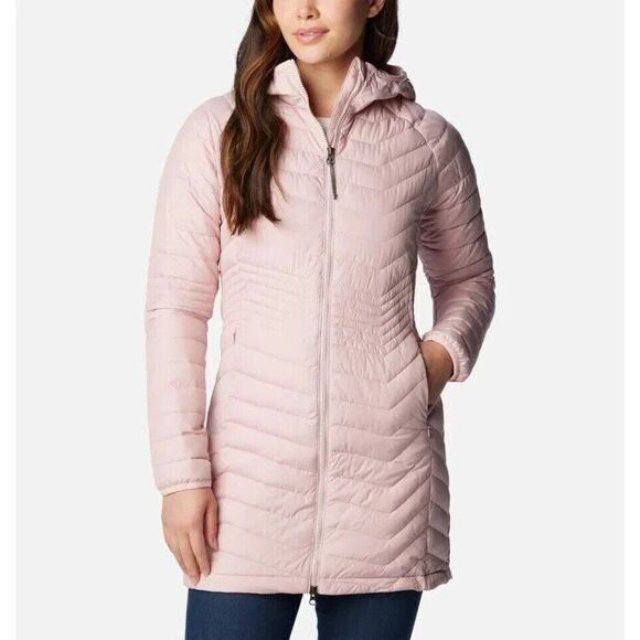 Columbia Powder Lite Mid Hooded Jacket Womens Medium Dusty Pink Omni-Heat $200 - Picture 1 of 6